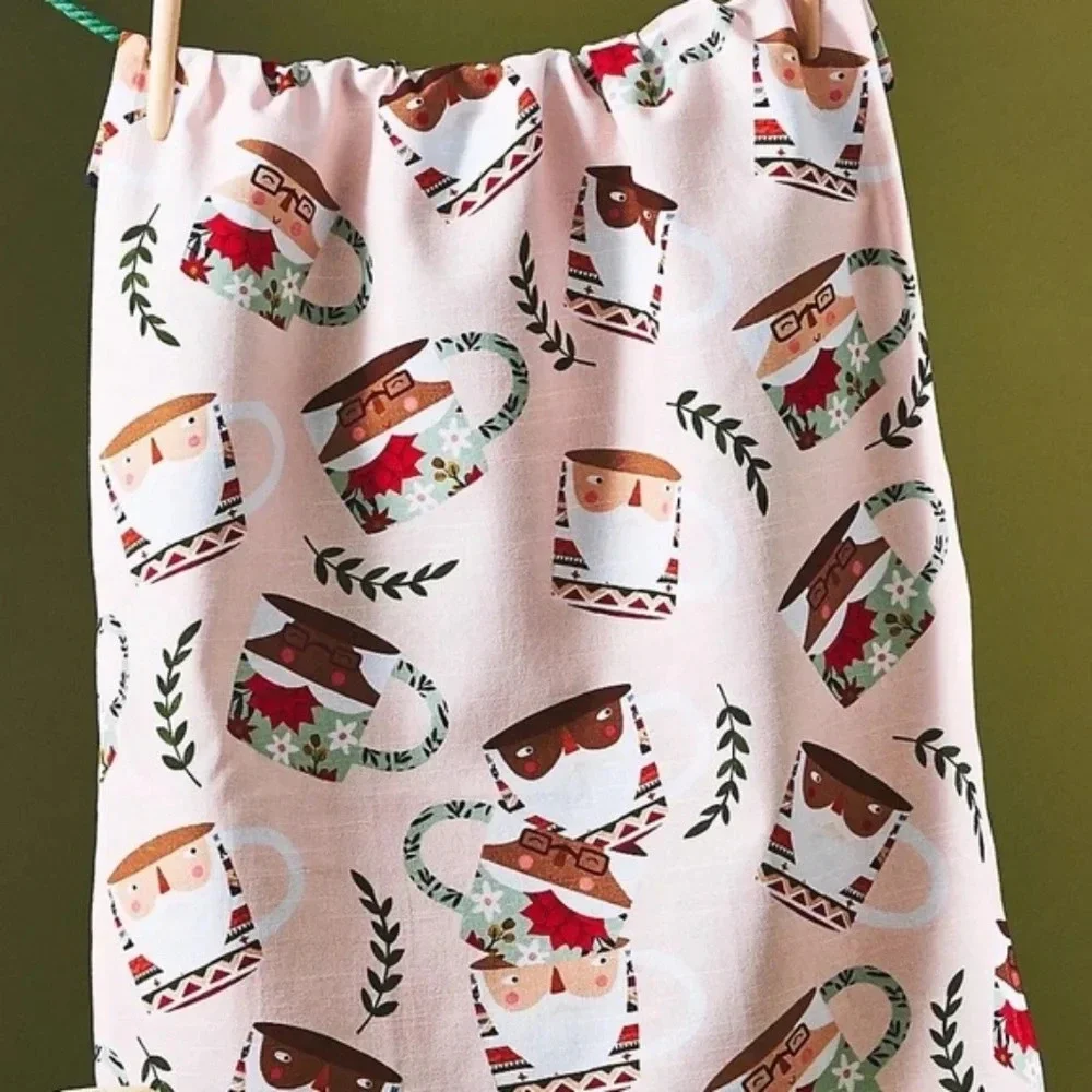 NWT Anthropologie Fotini Tikkou Santa Mug Cup of Joy  Christmas Kitchen Towel